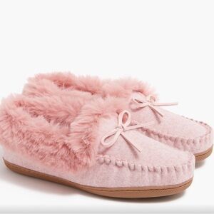 J. Crew Soft Pink Fur Moccasin Slippers